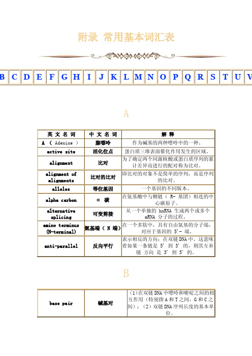 生物常用英文基本词汇表