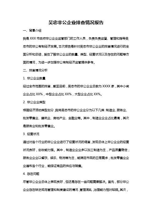 吴忠非公企业排查情况报告