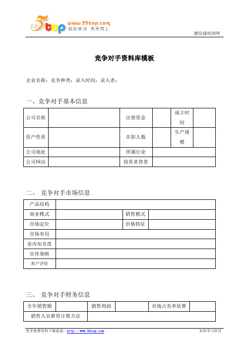 竞争对手资料库模板