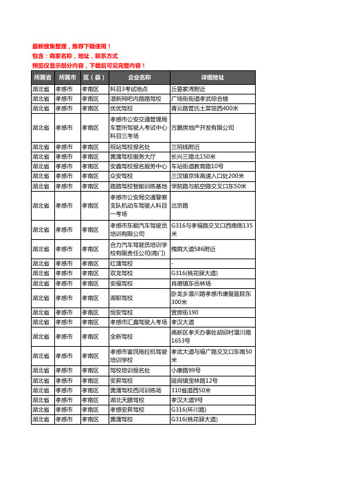 新版湖北省孝感市孝南区驾校培训企业公司商家户名录单联系方式地址大全63家