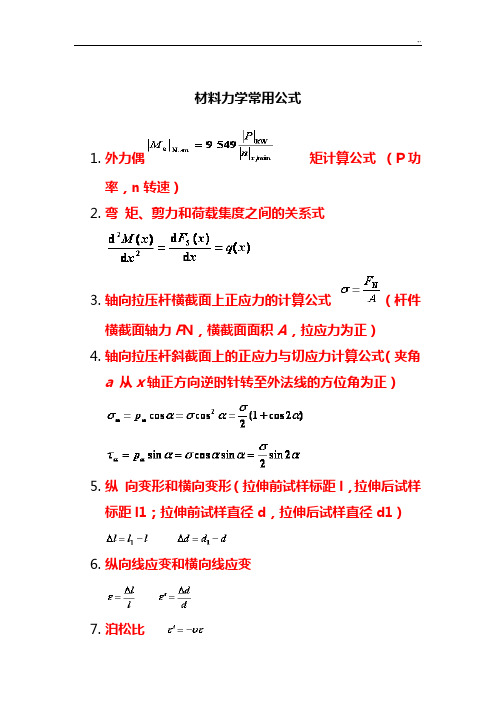 材料力学公式定理汇总