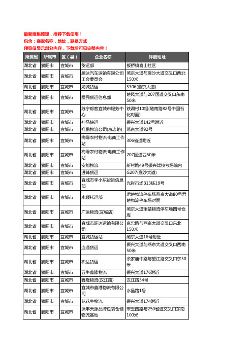 新版湖北省襄阳市宜城市托运企业公司商家户名录单联系方式地址大全43家