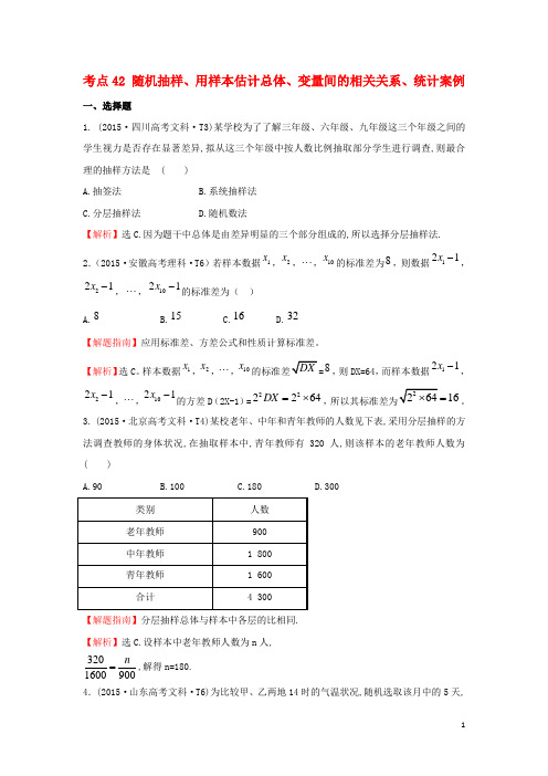 高中数学 考点42 随机抽样、用样本估计总体、变量间的相关关系、统计案例(含高考试题)新人教A版