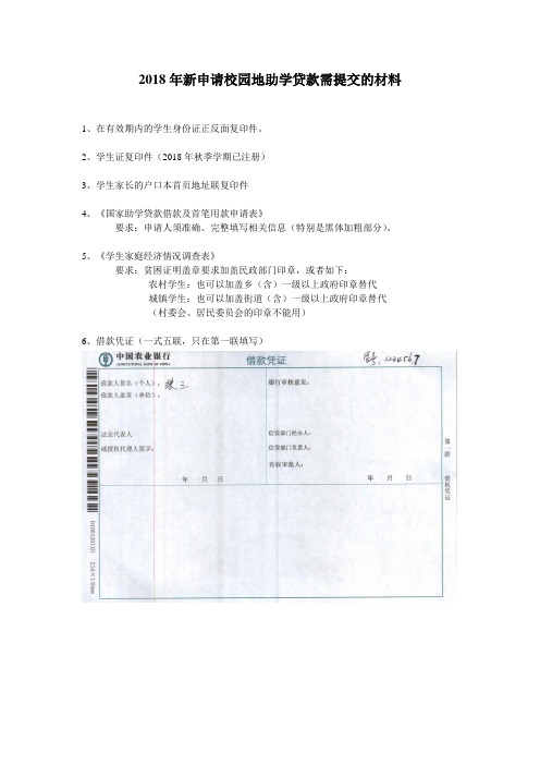 2018年新申请校园地助学贷款需提交的材料