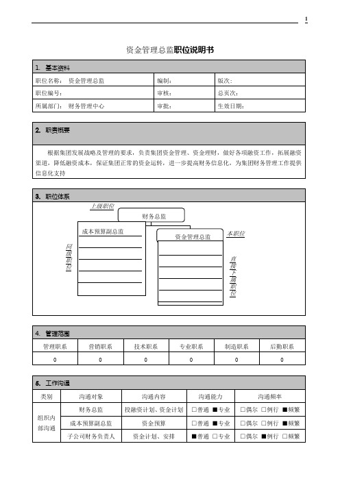 资金管理总监职位说明书