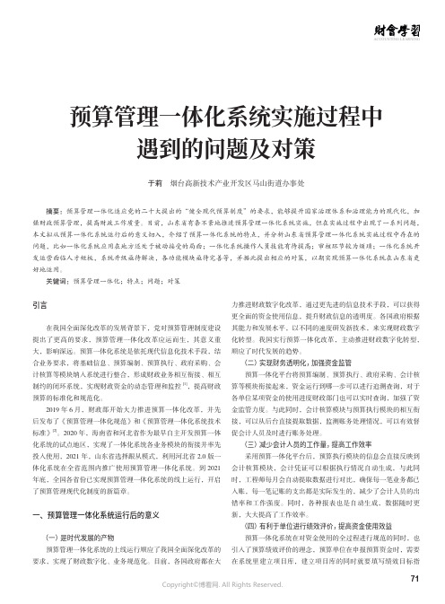 预算管理一体化系统实施过程中遇到的问题及对策