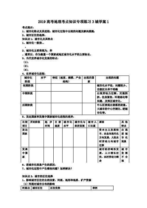 2019高考地理考点知识专项练习3城学案1