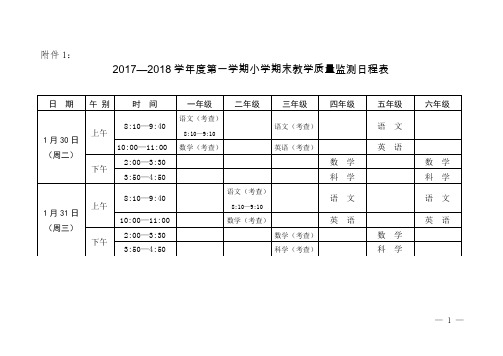 马鞍山市2017—2018学年度第一学期期末教学质量监测日程表.doc