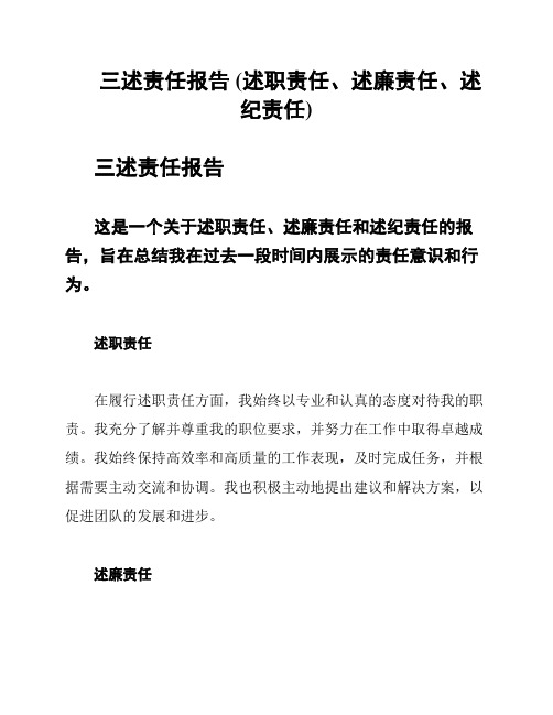 三述责任报告 (述职责任、述廉责任、述纪责任)