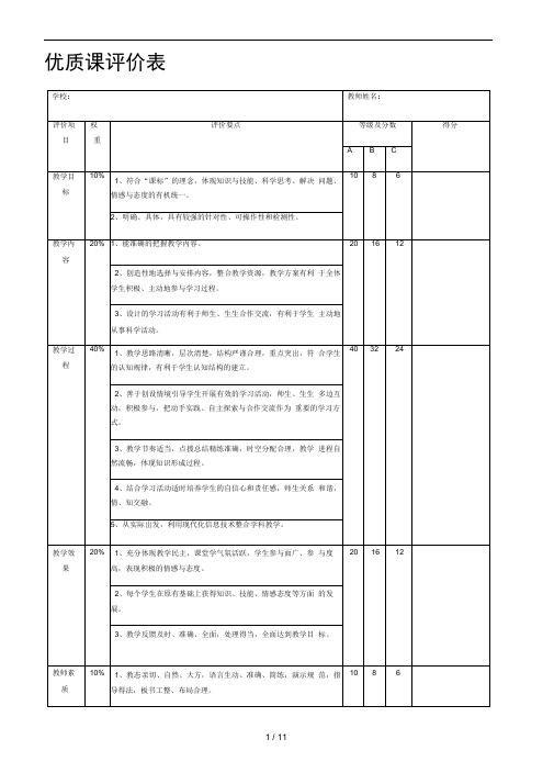 优质课评价表