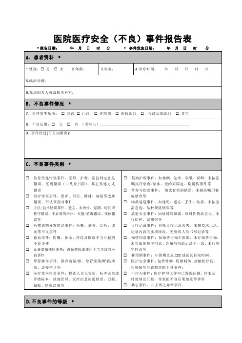 医院不良事件报告表(模板)