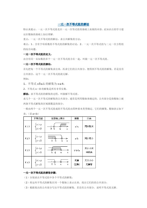 一元一次不等式组的解法步骤一元一次不等式组解集