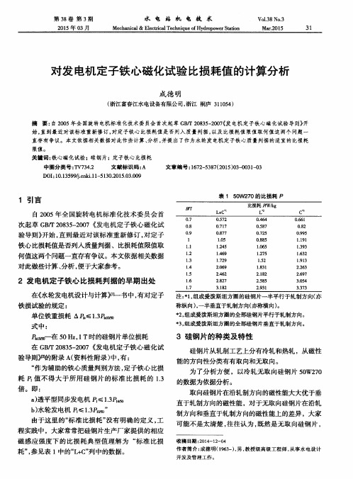 对发电机定子铁心磁化试验比损耗值的计算分析