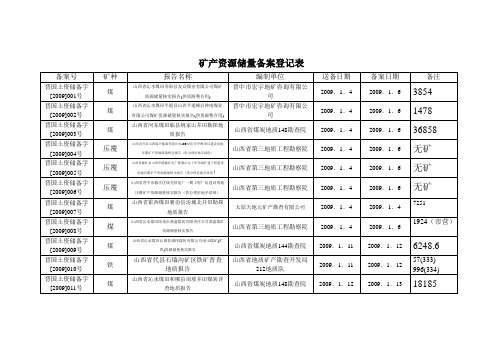 矿产资源储量备案登记表