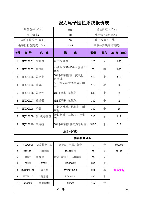 张力电子围栏报价表800米30防区