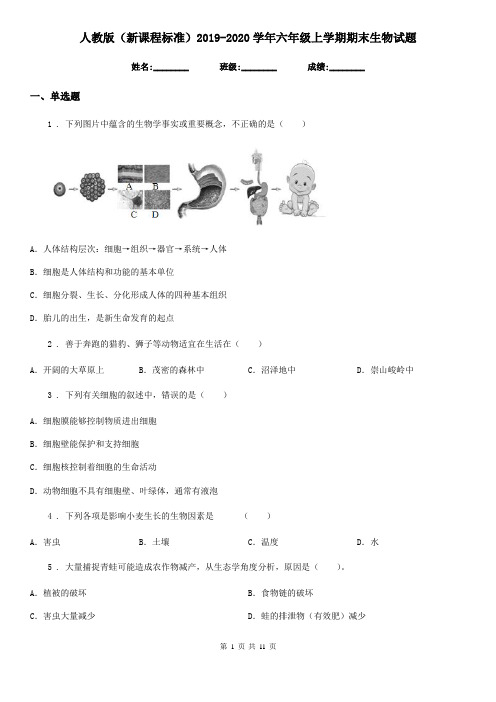 人教版(新课程标准)2019-2020学年六年级上学期期末生物试题