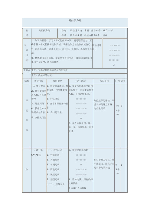 二年级体育教案迎面接力跑