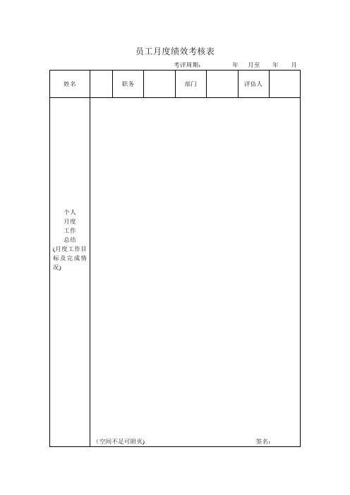 员工月度绩效考核表详细版