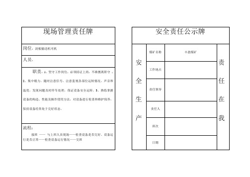 职工食堂现场管理责任牌1块