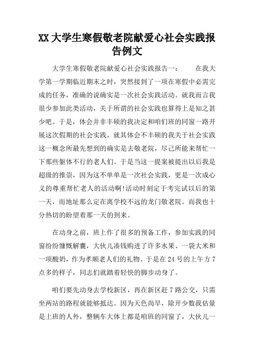 XX大学生寒假敬老院献爱心社会实践报告例文