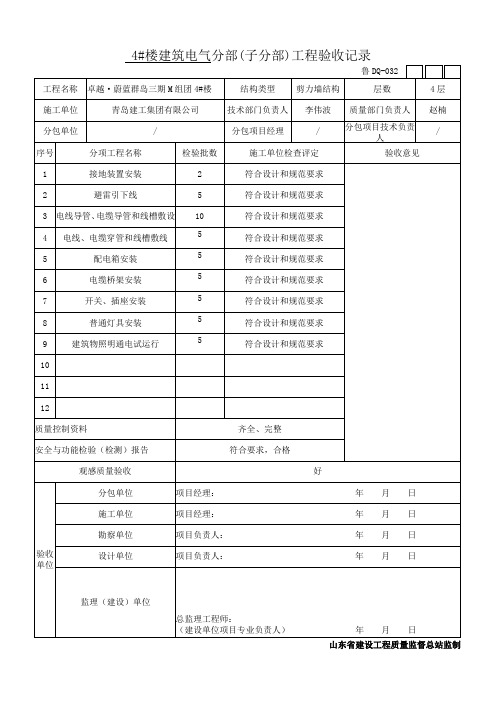 鲁DQ—032建筑电气分部工程验收记录.