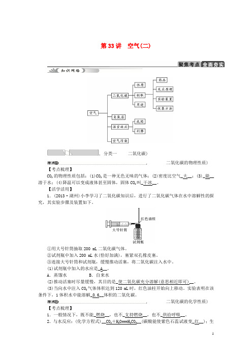 【中考试题研究】2015中考科学总复习 第33讲 空气(二) 浙教版