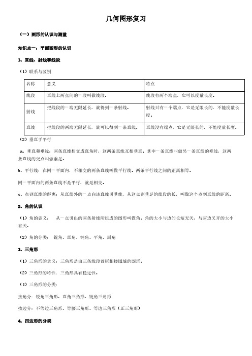 六年级下册数学讲练-几何图形复习 人教版