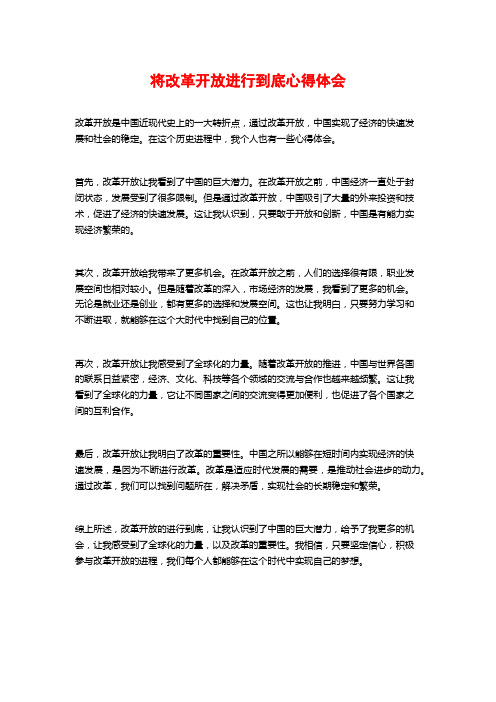 将改革开放进行到底心得体会