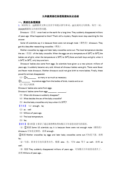 九年级英语任务型阅读知识点总结