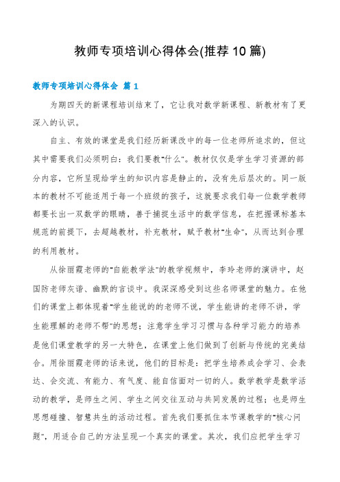 教师专项培训心得体会(推荐10篇)