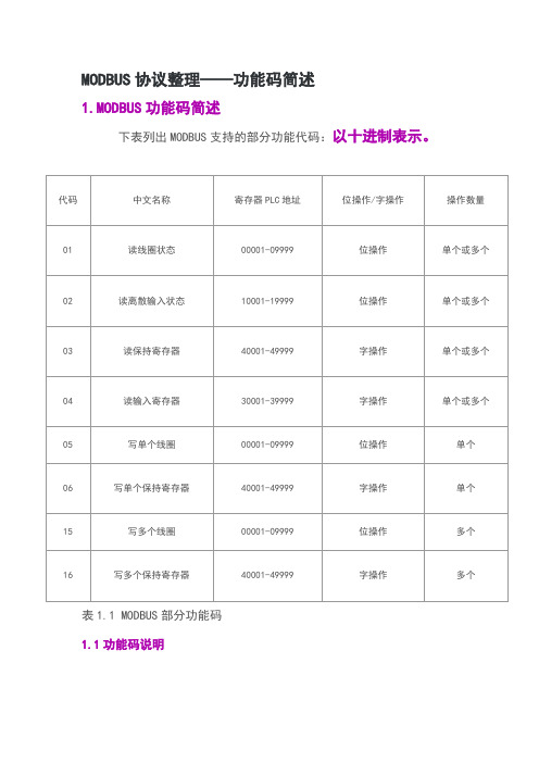 MODBUS功能码简述