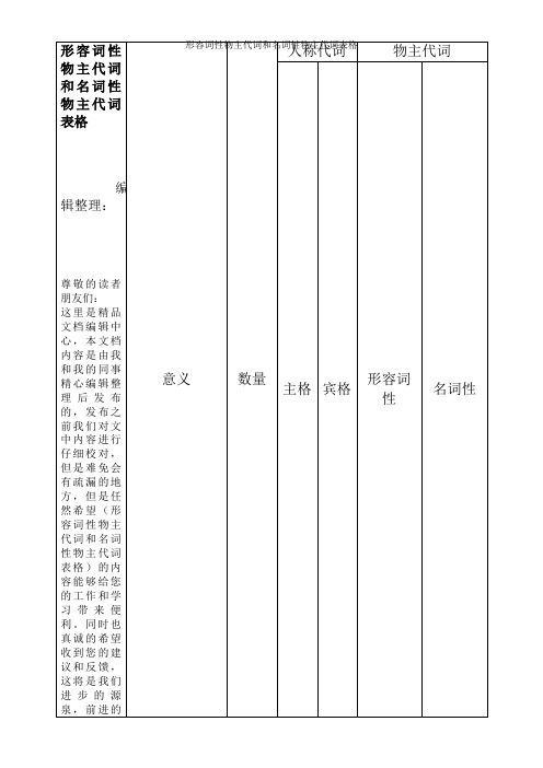 形容词性物主代词和名词性物主代词表格