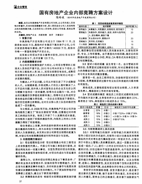国有房地产企业内部竞聘方案设计