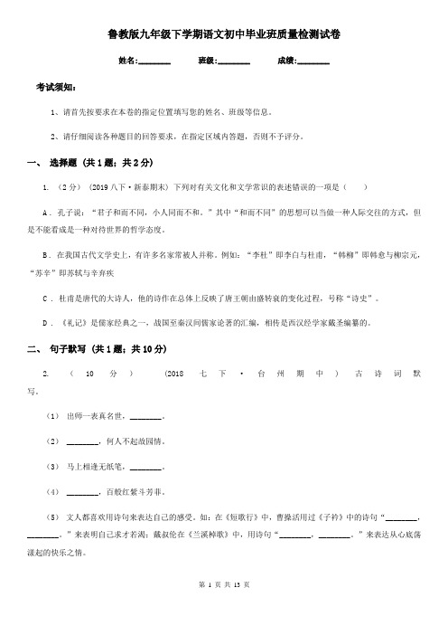 鲁教版九年级下学期语文初中毕业班质量检测试卷