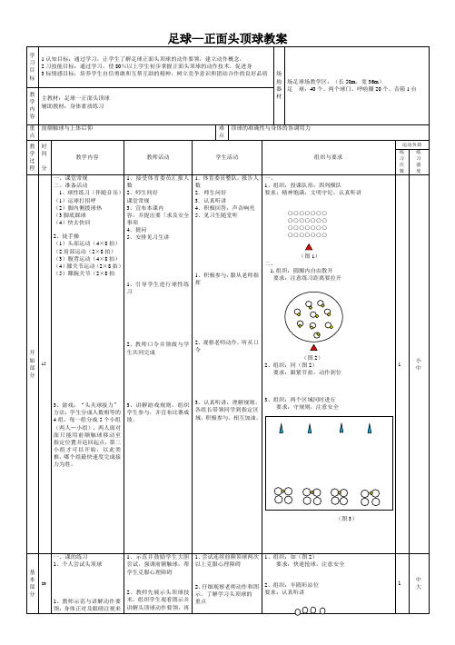 足球——正面头顶球教案