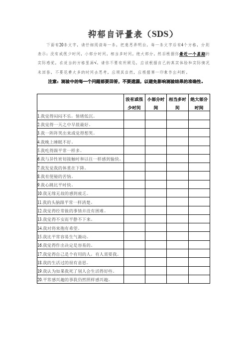 抑郁自评量表(SDS)