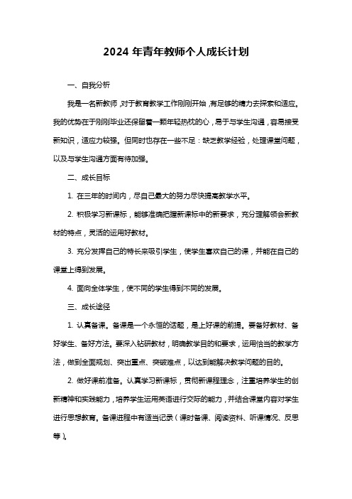 2024年青年教师个人成长计划