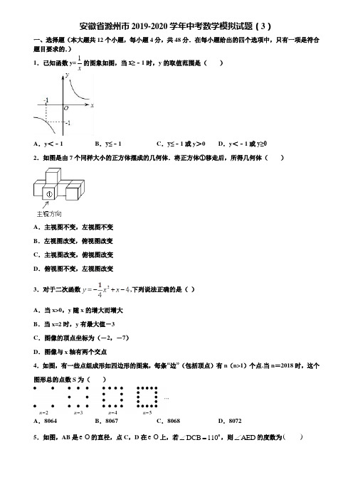 安徽省滁州市2019-2020学年中考数学模拟试题(3)含解析