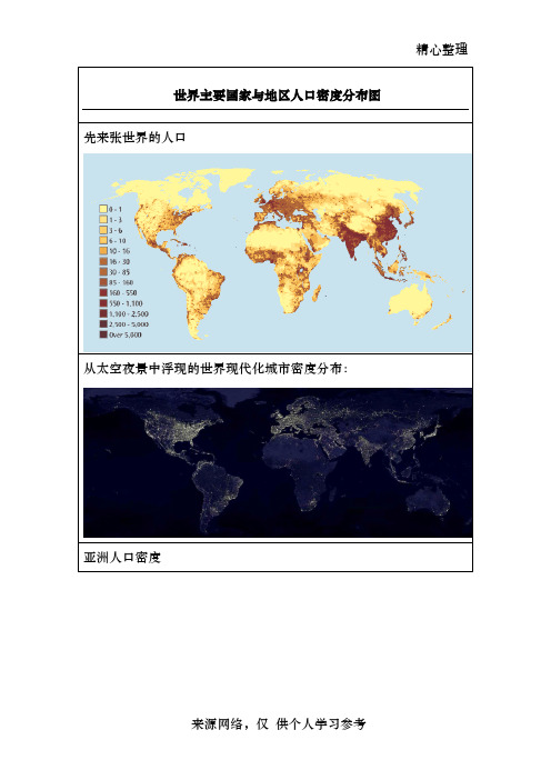 世界主要国家与地区人口密度分布图