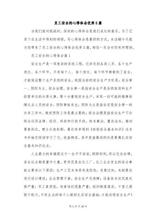 员工安全的心得体会优秀5篇