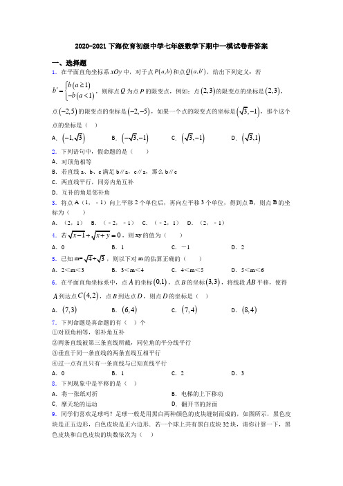 2020-2021下海位育初级中学七年级数学下期中一模试卷带答案