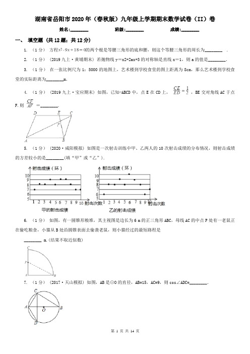 湖南省岳阳市2020年(春秋版)九年级上学期期末数学试卷(II)卷