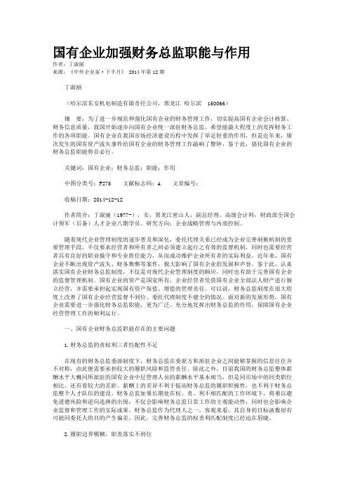 国有企业加强财务总监职能与作用