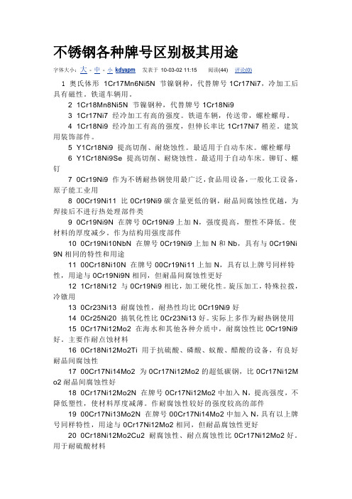 不锈钢各种牌号区别及其用途