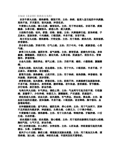 小知识《北京同仁堂的名方名药》