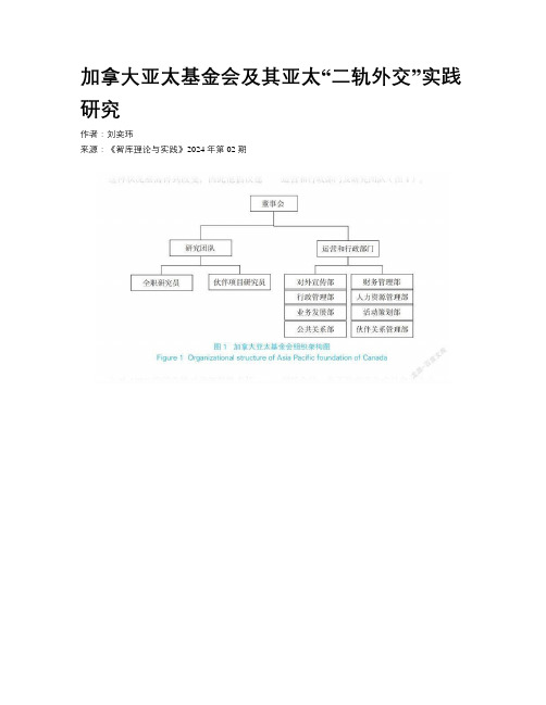 加拿大亚太基金会及其亚太“二轨外交”实践研究