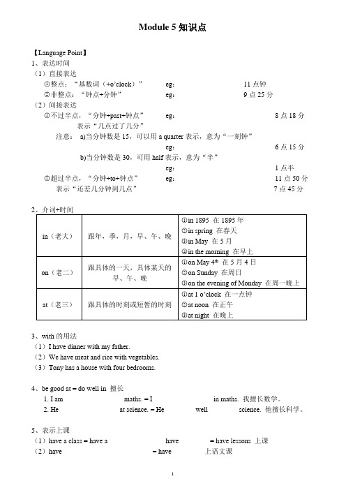 外研版七年级英语上册Module 5知识要点讲解