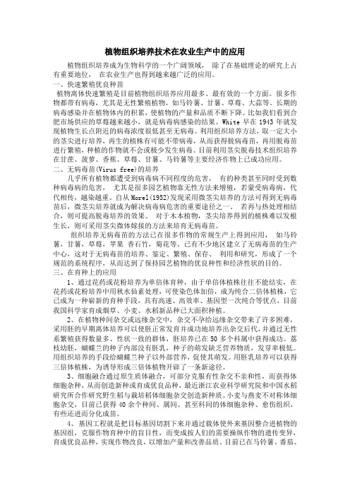 组织培养在农业生产中的应用