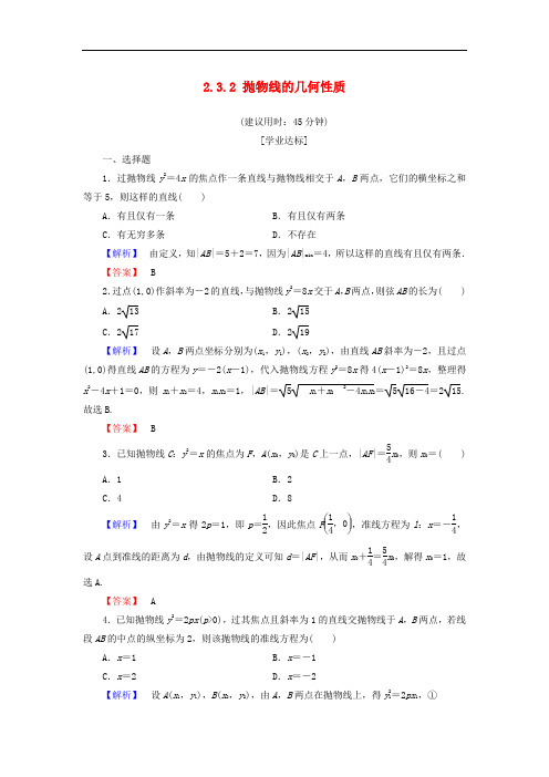 高中数学 第二章 圆锥曲线与方程 2.3.2 抛物线的几何性质学业分层测评 新人教B版选修11