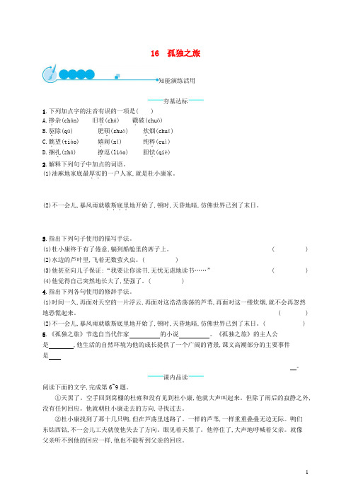 九年级语文上册第四单元16孤独之旅 课后习题新人教版(含答案)